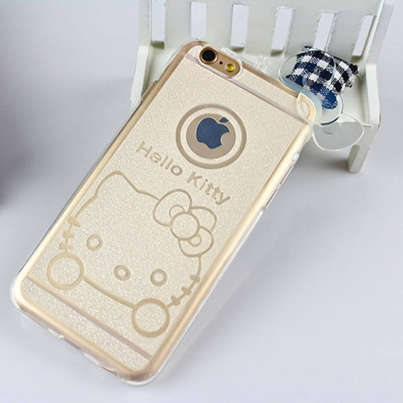Fashion Glitter cute cartoon Hello Kitty bow Soft TPU Phone Case back cover For Iphone 4S